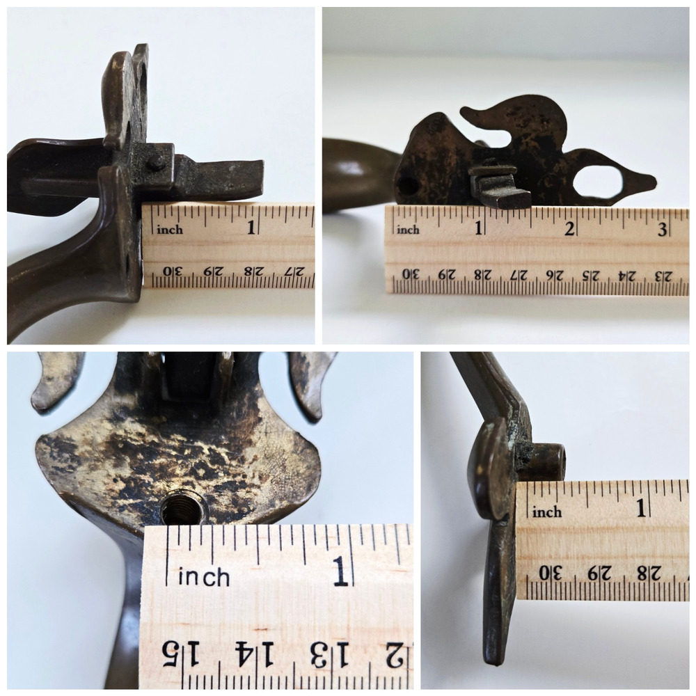 Antique Brass Door Pull Thumb Press Handle Fleur De Lis Victorian Reclaimed 11" - Picture 11 of 14